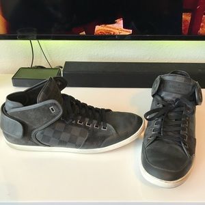 LV hi top leather and suede sneakers